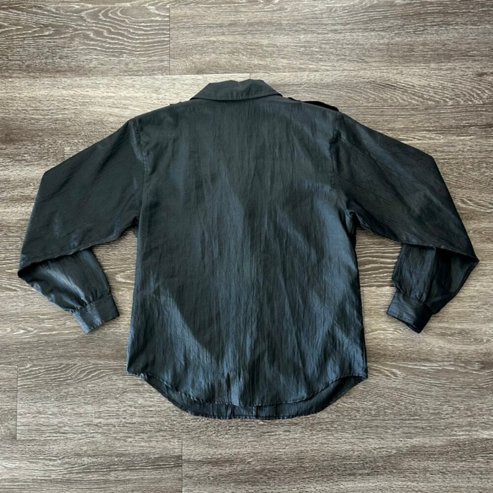 Vintage DVF Black Utility Blouse Size 10 Petite Button Down Top Y2K‎ Minimalist - Picture 3 of 16